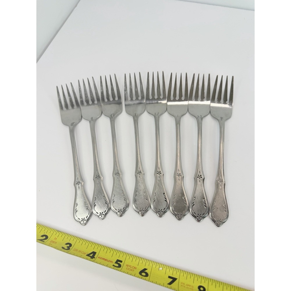 Oneida Northland Evening Star Stainless Flatware SALAD Forks Set Lot Of 8